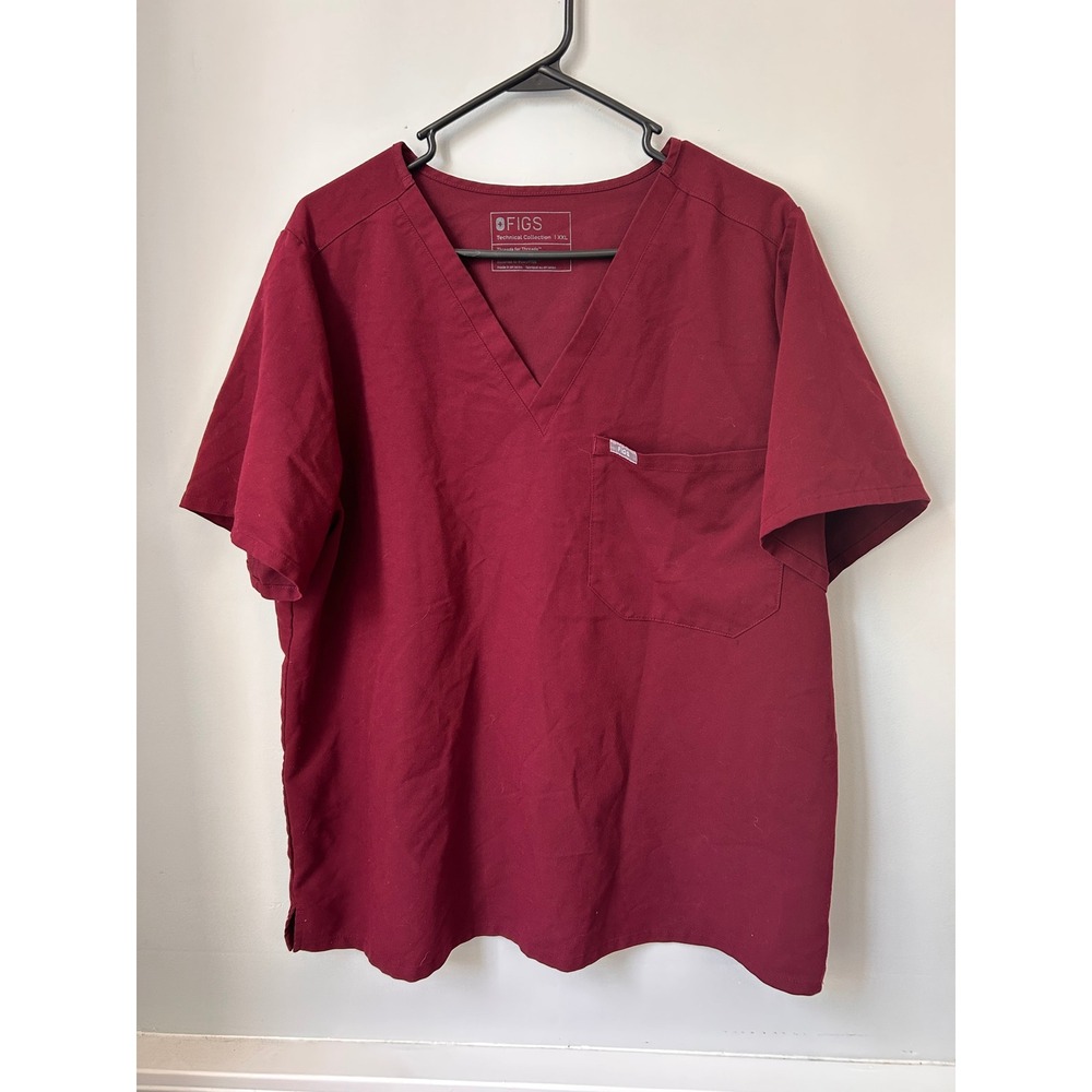 FIGS Technical Collection Mens XXL V-Neck Scrub Top Burgundy Maroon Leon